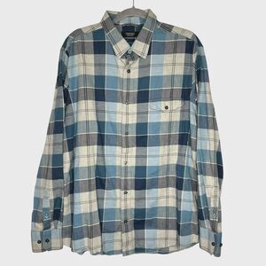 Nordstrom Regular Fit Light Flannel Shirt Men's XL Blue Gray Check Plaid Casual